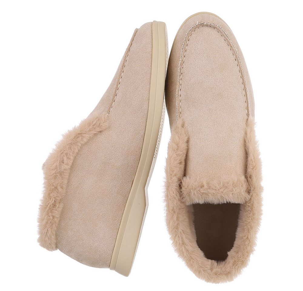 Ital-Design Gemütlicher Damenschuh mit weicher Innenauskleidung Snowboots (90793379) Blockabsatz Mokassins in Beige
