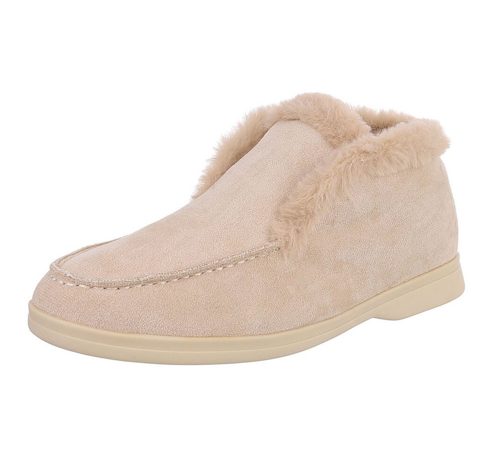 Ital-Design Gemütlicher Damenschuh mit weicher Innenauskleidung Snowboots (90793379) Blockabsatz Mokassins in Beige Bild 2
