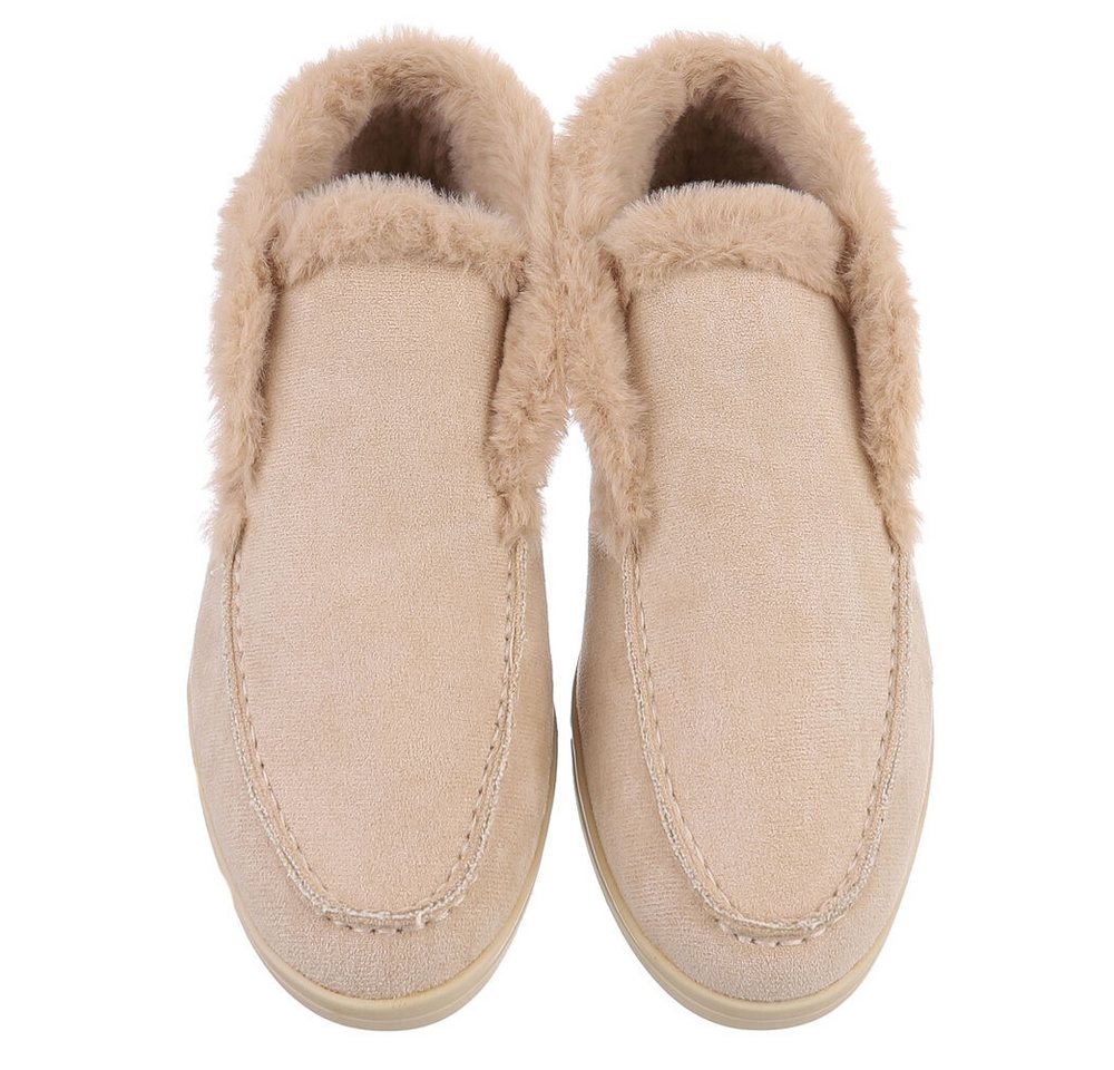 Ital-Design Gemütlicher Damenschuh mit weicher Innenauskleidung Snowboots (90793379) Blockabsatz Mokassins in Beige Bild 4
