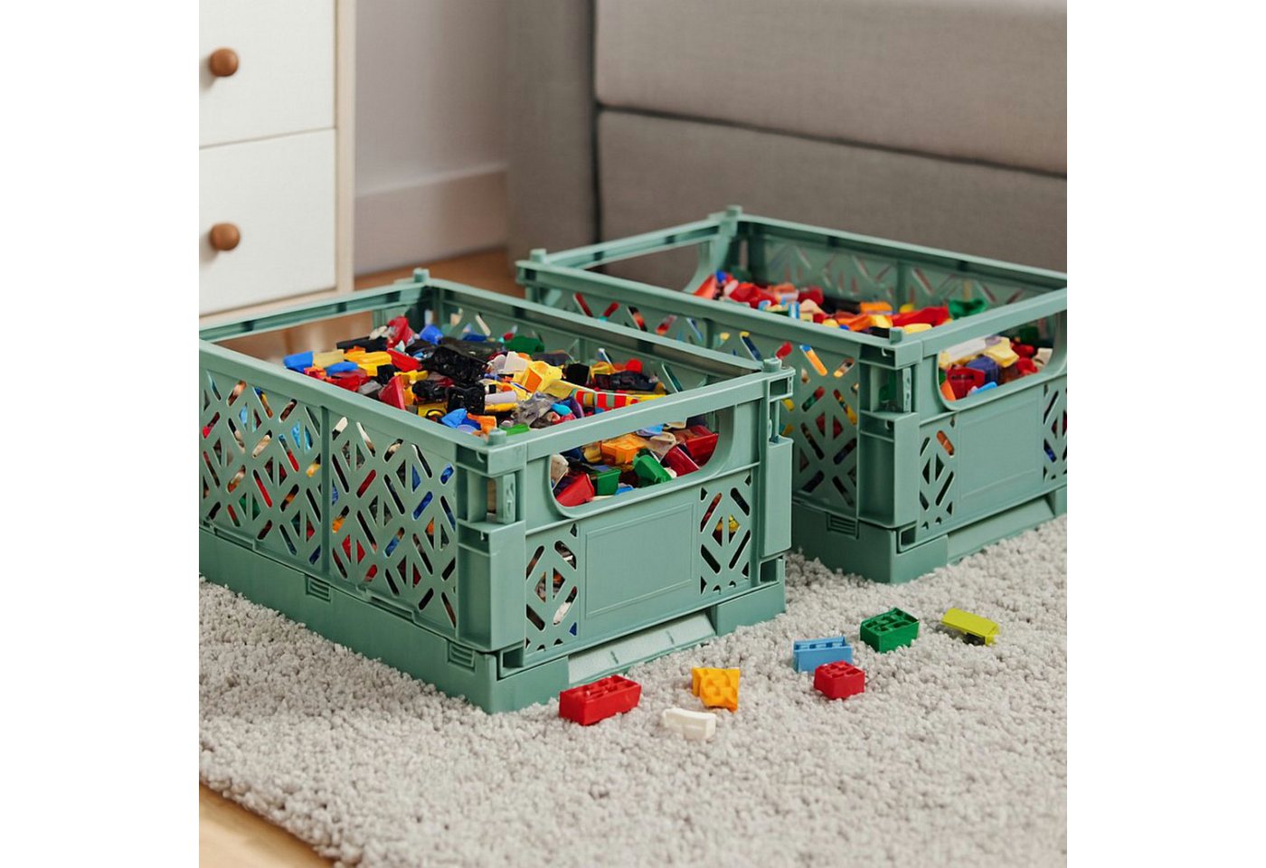 Koopman Klappbox Transportbox Kleinteilebox Faltbox 25x16x10cm 2 er Set, Gelb, Faltbar, Kunststoff, Tragegriffe, Stabil