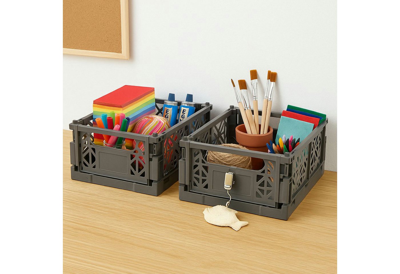 Koopman Klappbox Transportbox Kleinteilebox Faltbox 25x16x10cm 2 er Set, Gelb, Faltbar, Kunststoff, Tragegriffe, Stabil Bild 2