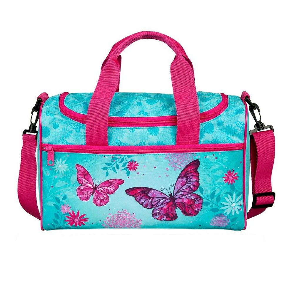 Familando Sporttasche Butterfly, Tasche Türkis mit Schmetterlinge Motiv, mit verstellbaren Schulterriemen
