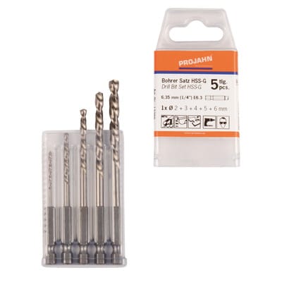 HSS-G Bohrer Satz 6-kant Schaft E6.3 5-teilig (2, 3, 4, 5, 6mm)