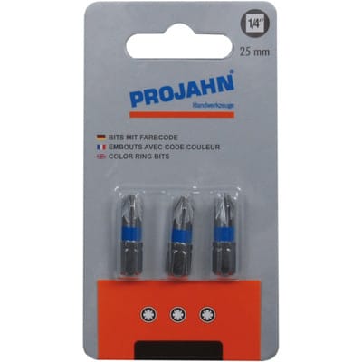 1/4" markierter Bit L25mm Pozidriv Nr 2 3er Pack