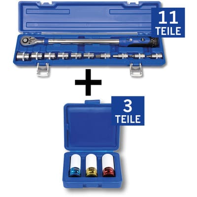 1/2" Reifenwechsel-Bundle 14-teilig, Drehmomentschlüssel + Schlag Stecknuss Satz