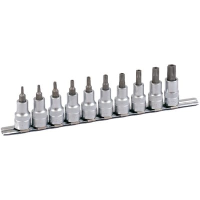 1/2" Stecknuss-Satz auf Schiene 9-teilig für TORX, mit Bohrung, 60mm