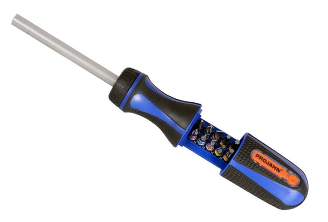 1/4" Ratschenschraubendreher mit Bitfach und 10 markierten Bits