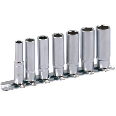 1/4" Stecknuss Satz auf Schiene 7-teilig tiefe Nüsse