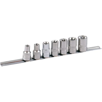 1/2" Stecknuss-Satz auf Schiene 7-teilig für Außen-TORX E12 - E24