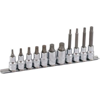 1/2" Bit Stecknuss Satz auf Schiene 11-teilig Vielzahn, 60 + 100mm