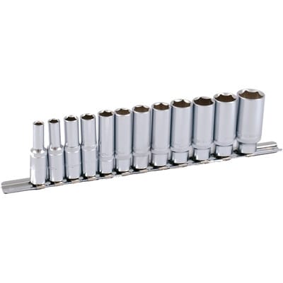 3/8" Stecknuss-Satz auf Schiene 12-teilig tiefe Nüsse
