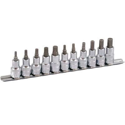 1/2" Bit Stecknuss Satz auf Schiene 11-teilig 6-kant + Vielzahn, 60mm