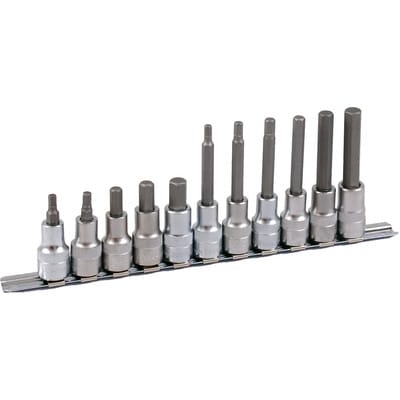 1/2" Bit Stecknuss Satz auf Schiene 11-teilig 6-kant, 60 + 100mm