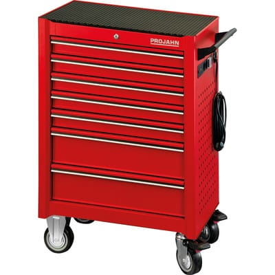 Werkstattwagen UNIVERSE mit E-Power Elektroverteiler mit 7 Schubfächern Rot