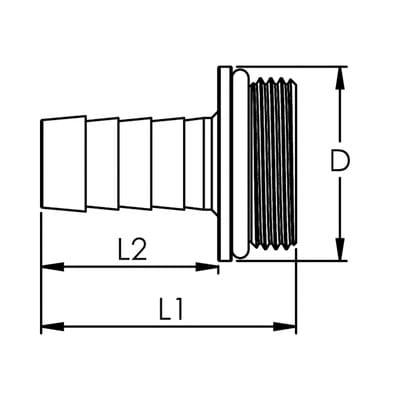 1/3 Schlauchverschraubung G 1" x 25, mit NBR O-Ring, mit Bund, Messing blank