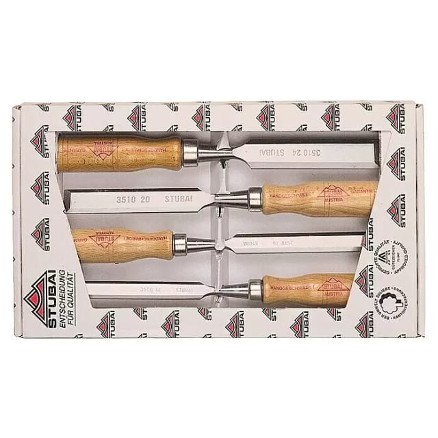 Stemmeisensatz, Heft aus Rotbuche 4-teilig, 12-24 mm