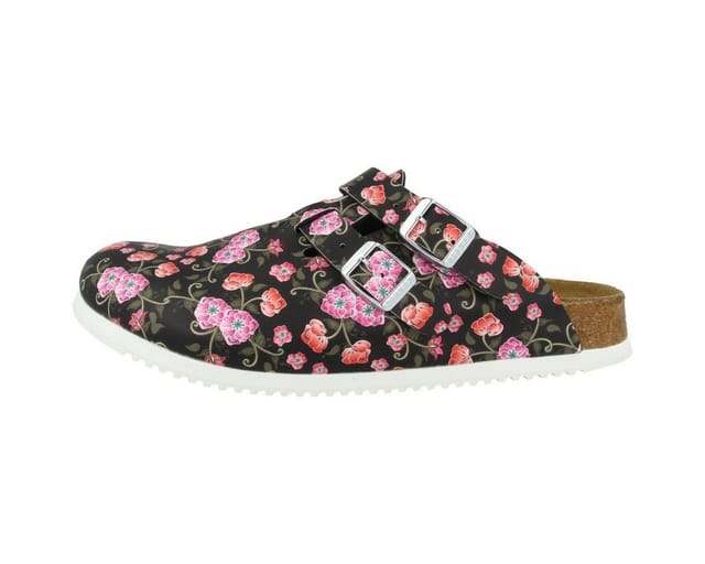 Clog Kay Superlauf, Birko-Flor, Blooming Roses Black, schmal, Größe 40