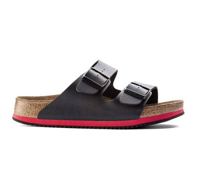 Sandale Arizona Superlauf, Birko-Flor, schwarz/rot, schmal, Größe 46