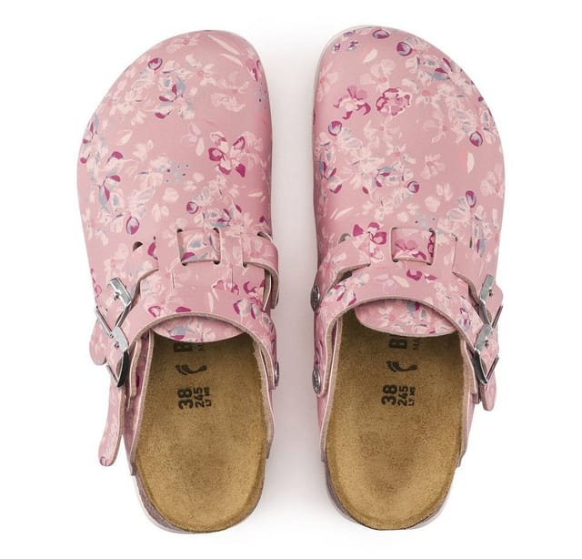Clog Kay Superlauf, Birko-Flor, Flower Field Rose, schmal, Größe 39