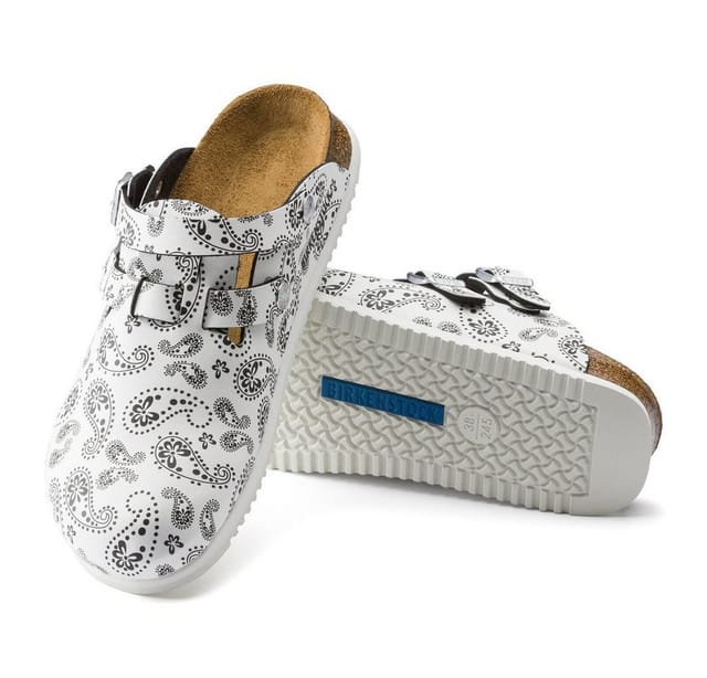 Clog Kay Superlauf, Birko-Flor, Paisley Black/White, schmal, Größe 39