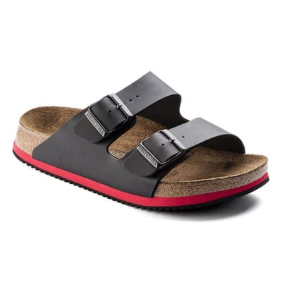 Sandale Arizona Superlauf, Birko-Flor, schwarz/rot, schmal, Größe 48
