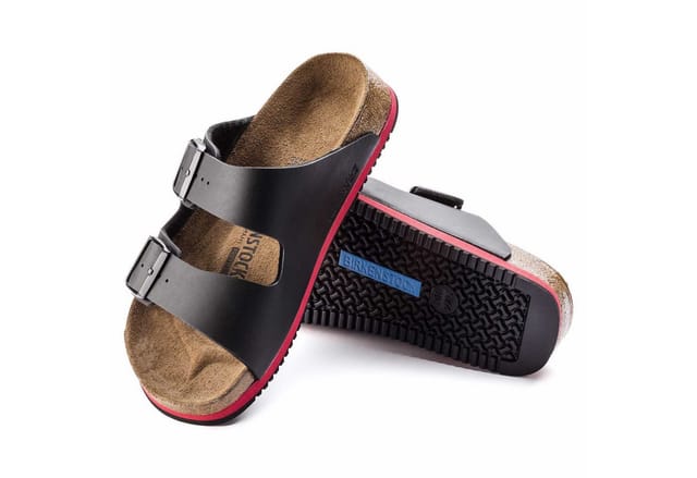 Sandale Arizona Superlauf, Birko-Flor, schwarz/rot, schmal, Größe 44