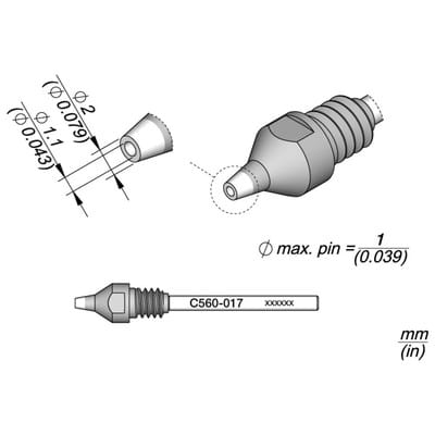 Entlötspitze Serie C560, C560017/Ø 1,1 mm, 2,0 mm, Pincleaning