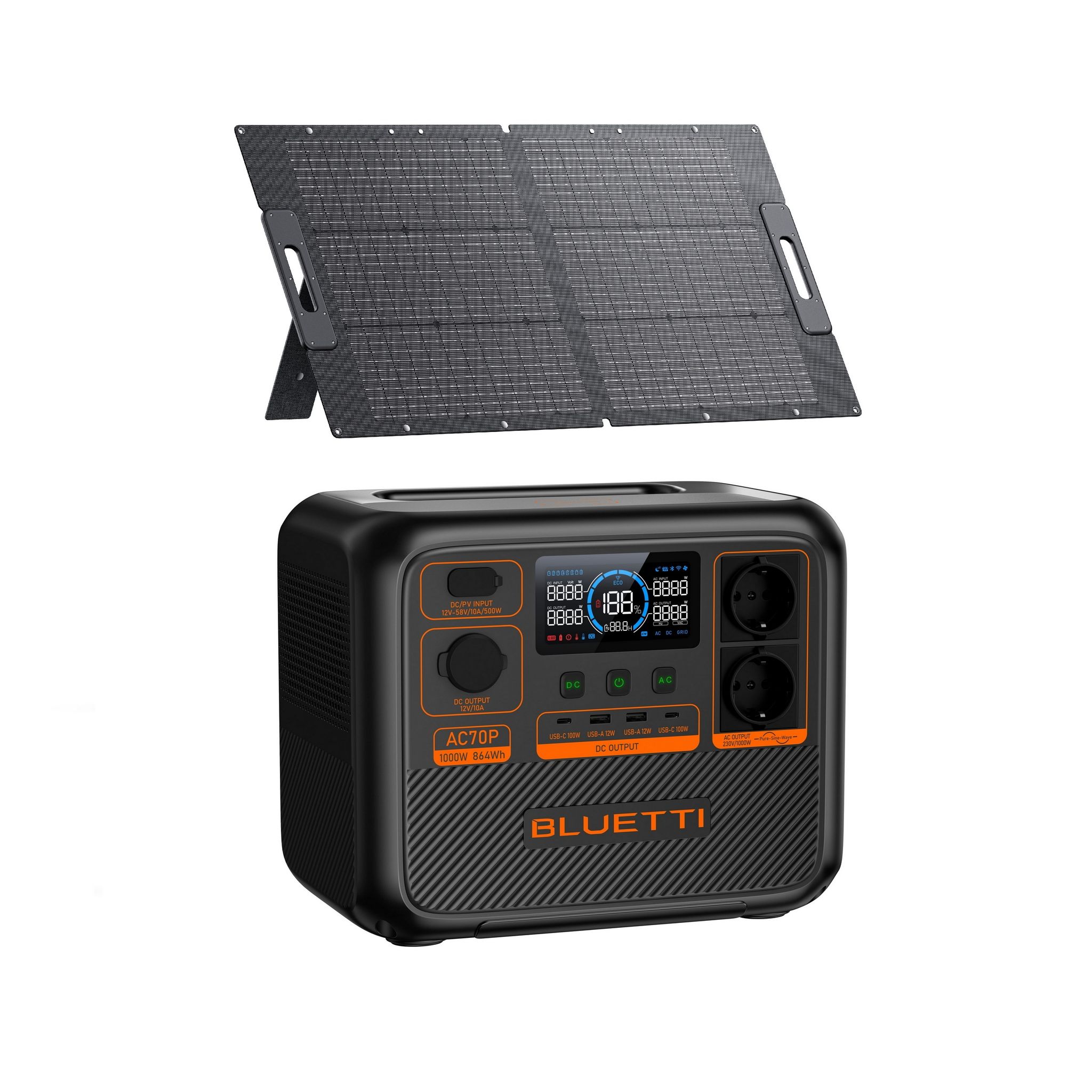 Kit Powerstation Bluetti Ac70p Mit Solarpanel 130 W (0% Mwst)