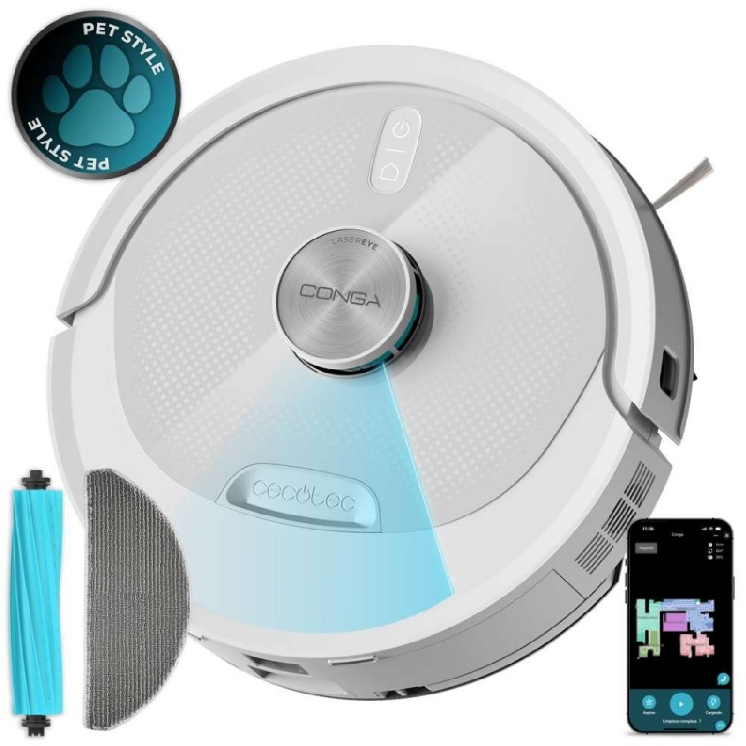 Cecotec Saug- Und Wischroboter Mit Lasernavigation Conga M80 Pearl. Motorsaugleistung 25000pa, Akkulaufzeit 240min