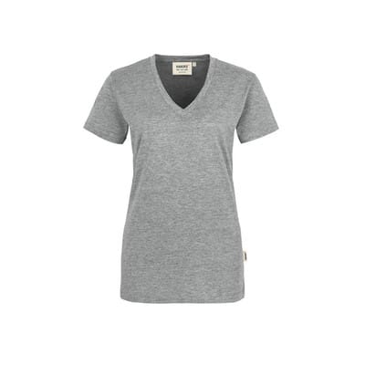 Damen V-Shirt Classic 126, grau meliert, Größe L