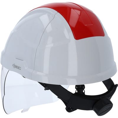 Arbeits-Schutzhelm mit Gesichtsschutz, rot