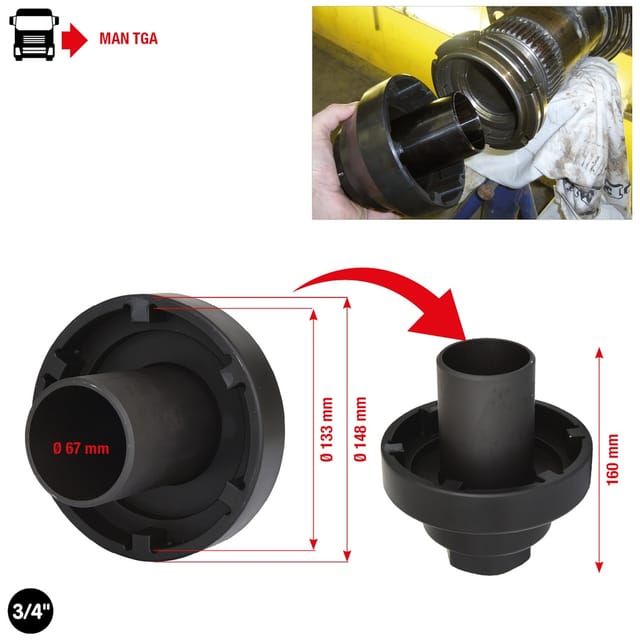 3/4" Nutmuttern-Schlüssel mit Führungsrohr, MAN TGA