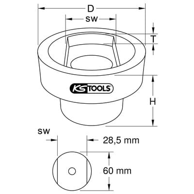 Blattfederbolzen-Stecknuss für Volvo, 28,5x60mm