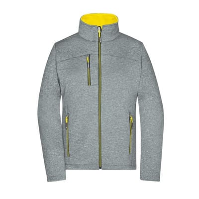 Damen Melange Softshelljacke JN1147, dunkel-melange/gelb, Größe L