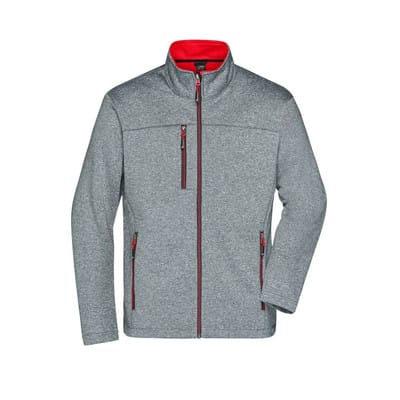 Softshelljacke in Melange-Optik JN1148, dunkel-melange/rot, Größe M