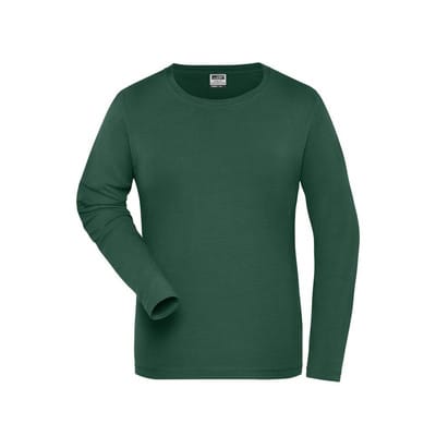Damen Bio Workwear Langarm-Stretch-Shirt JN1803, dunkelgrün, Größe L