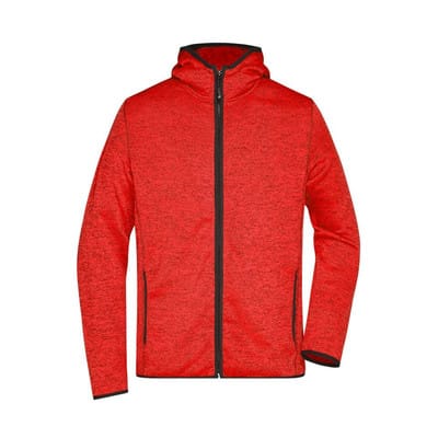 Herren Strick Kapuzenjacke JN589, rot-melange/schwarz, Größe XXL