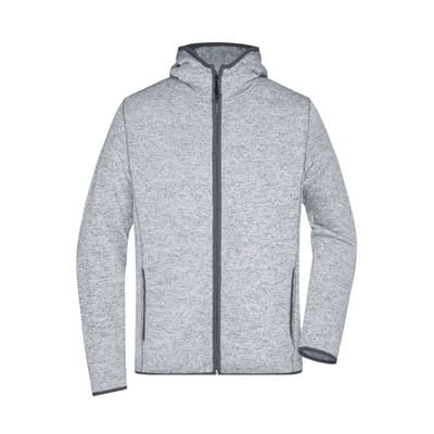 Herren Strick Kapuzenjacke JN589, hell-melange/carbon, Größe L