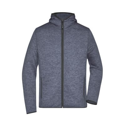 Herren Strick Kapuzenjacke JN589, denim-melange/schwarz, Größe XL