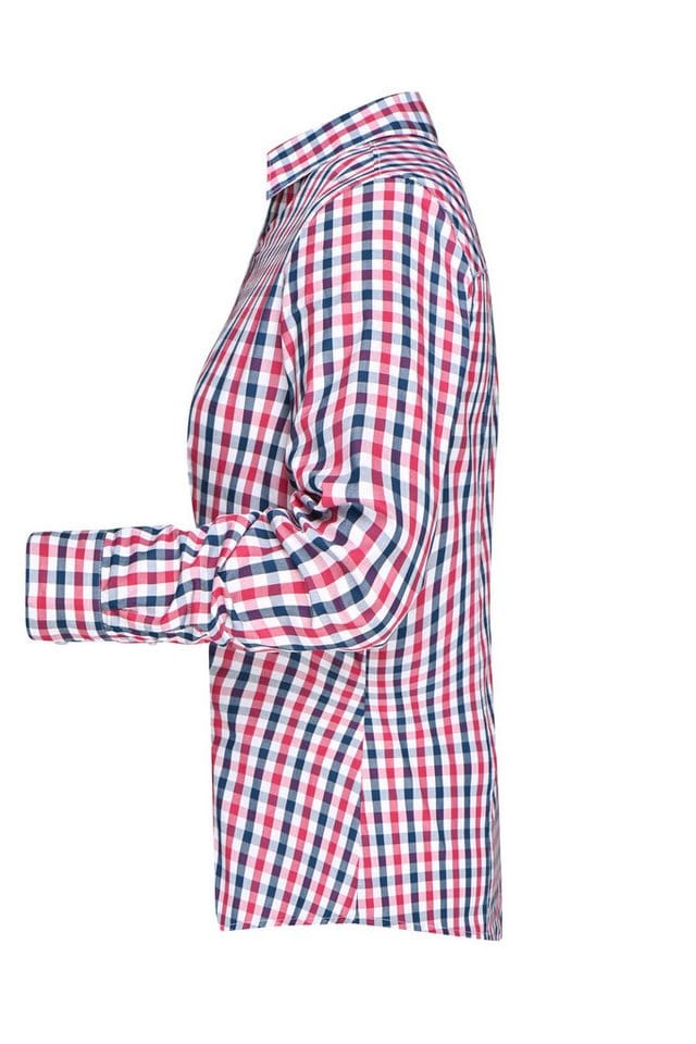 Langarm Karobluse Easy Care JN616, navy-blau/rot/weiß, Größe S