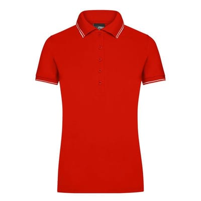Damen Elastic Poloshirt JN985, tomaten-rot/weiß, Größe XXL