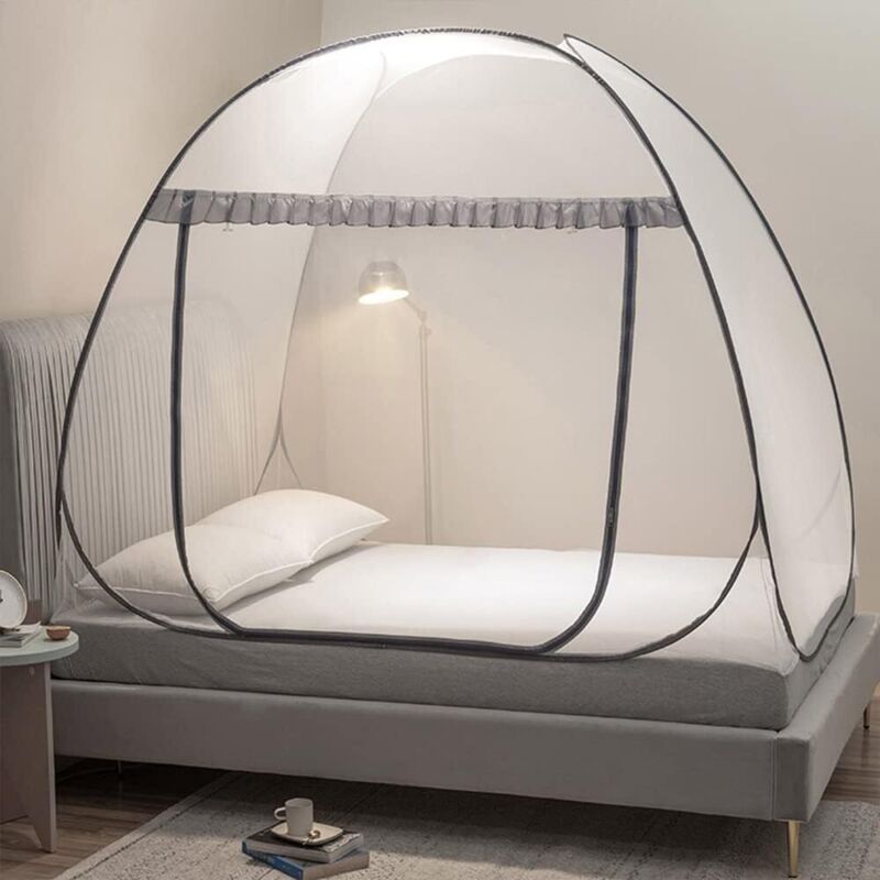 Pop-up-bettzelt Mit Moskitonetz-oberseite, Geeignet Für Den Innen- Und Außenbereich, Campingzelt, Insektennetz (standard-doppel-/queensize-größe, Grau)