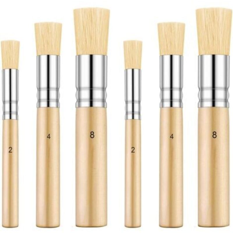 Schablonierpinsel, Naturborstenpinsel Für Acryl-, Öl- Und Diy-malerei, 6-teiliges Set, 3 Größen