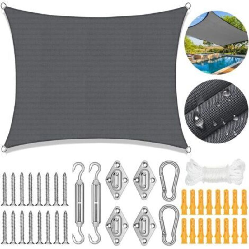 Rechteckiges Sonnensegel, 3 X 4 M, Für Terrasse, Garten, Balkon, Balkon, Terrasse, Balkon, Wasserdicht, Mit Befestigungsset, Uv-schutz
