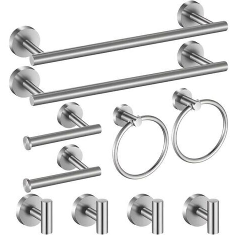 10-teiliges Badezimmer-accessoire-set, 2 Handtuchstangen, 2 Toilettenpapierhalter, 2 Handtuchringe, 4 Bademantelhaken, Edelstahl, Schraubbefestigung (oberfläche)