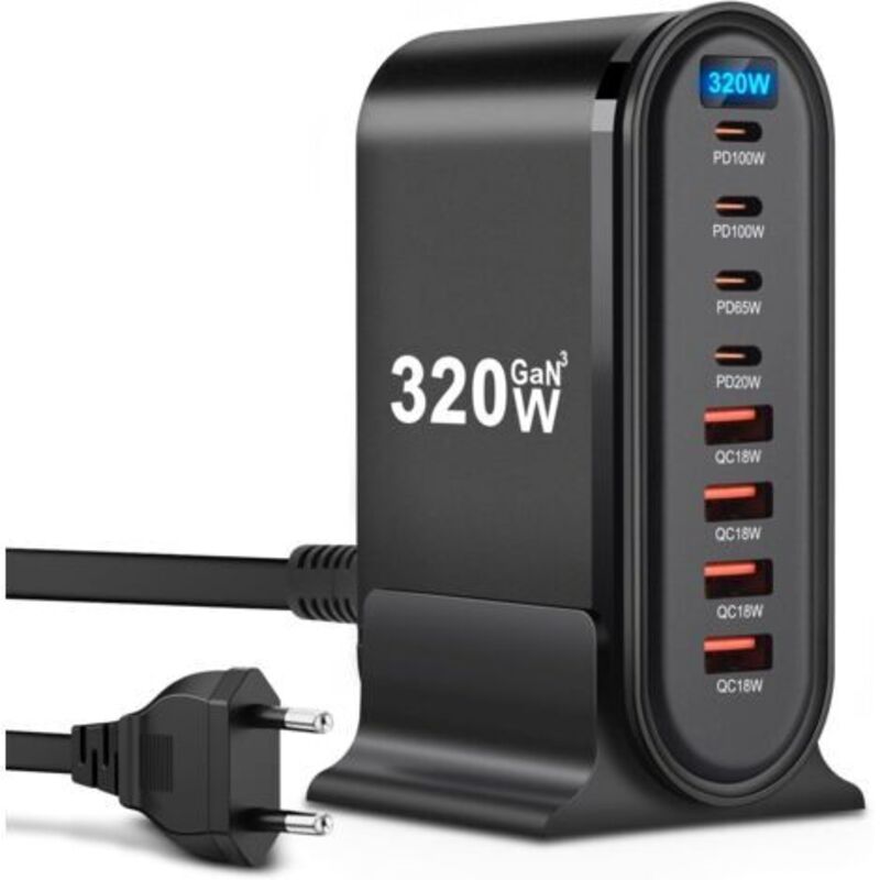 Usb-c-ladegerät – 320 W – 8 Anschlüsse – Schnellladegerät – Usb-ladegerät Für Iphone, Ipad Pro, Macbook, Samsung-mobiltelefone