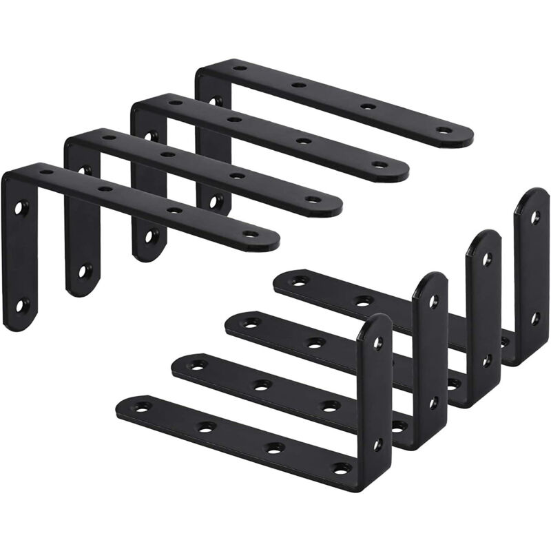 Schwarze Wandregalhalterungen Aus Eisen – 8er-set, 125 X 75 X 3 Mm – Rostbeständig – Befestigungen Für Möbel Und Dekoration