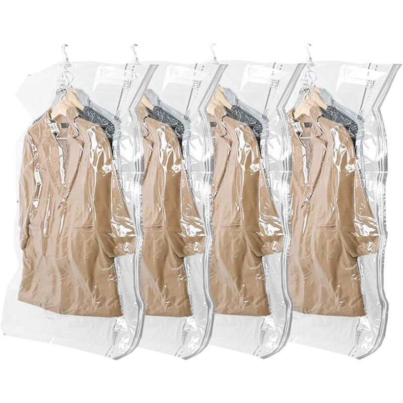Set Mit 4 Hängenden Vakuum-kleidersäcken Mit Haken, Platzsparend Bis Zu 80 %, 70 X 105 Cm, Transparent, Geeignet Für Kleidung, Kleider, Anzüge, Jacken