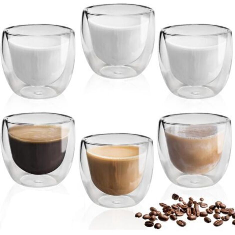 6-teiliges Kaffeetassen-set, Doppelwandiges Glas, 80 Ml, Isolierte Doppelwandige Espressotassen, 80-ml-kaffeegläser Aus Glas, Doppelwandige Kaffeetasse, Für Cappuccino, Milch, Tee