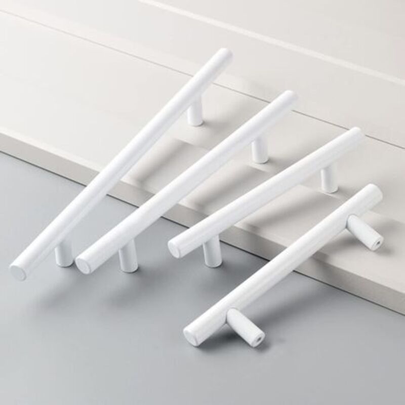 Set Mit 4 Weißen Schrankgriffen, Ø 12 Mm, Küchentürknöpfe, Weiße T-griffe Für Schränke Und Schubladen, 128 Mm Lochabstand